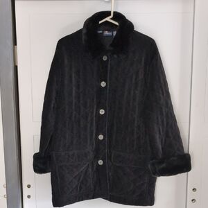 Lizsport Petite Black Quilted Corduroy Coat EUC